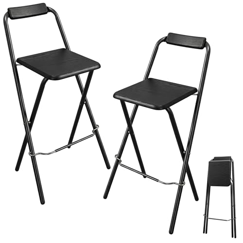 Spetebo Lot de 2 tabourets de bar pliables - Noir - Charge maximale : 110 kg - 95 x 50 cm - En bois...