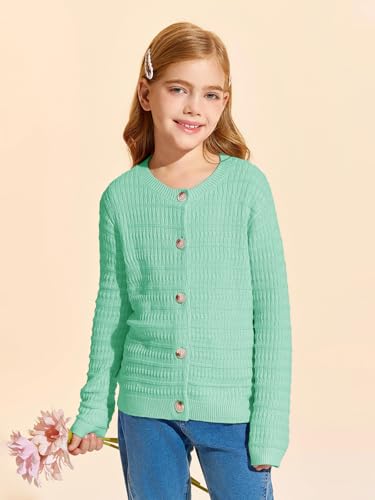 Image of Haloumoning Girls Button Down Cardigan Jackets Kids Long Sleeve Cable Knit Sweaters 5-14 Years
