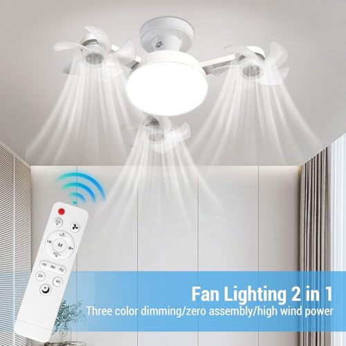 Ventilateur de plafond LED E27 télécommande éclairage dimmable 3 vitesses