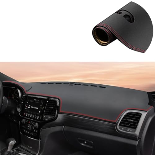 Rifoda Dash Cover Mat Fit for Jeep Grand Cherokee 2011-2021 Leather Material Nonslip Dashboard Protector Sunshade No Glare Cover pad Red Stitching (NOT for Jeep Cherokee & Grand Cherokee L)