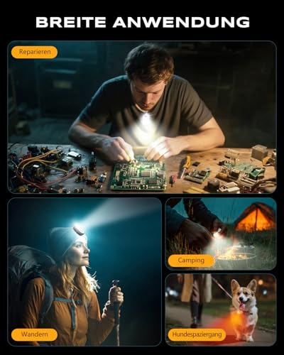 CIRYCASE 500LM EDC Mini Taschenlampe, 10 Modi Clip Lampe mit Spot & Flutlicht, USB-C Wiederaufladbar &IP65 Wasserdichte Tauchlampe Flashlight, LED Lauflicht für Joggen, Camping, Notfall, Running Light