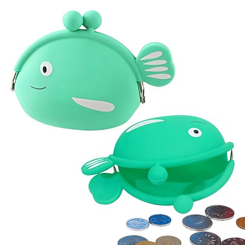 Image of FunBlast Cute Fish Shape Silicone Coin Purse for Kids & Adults - Mini Pouch for Coins, Earphones, Keys & Small Essentials, Aesthetic Pouches for Girls & Women - 12 X 9.5 X 3 Cm (Green)