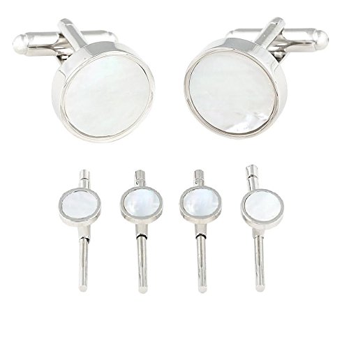Cuff-Daddy Mens Mother of Pearl Silver Spring Back Cufflinks and Studs Set