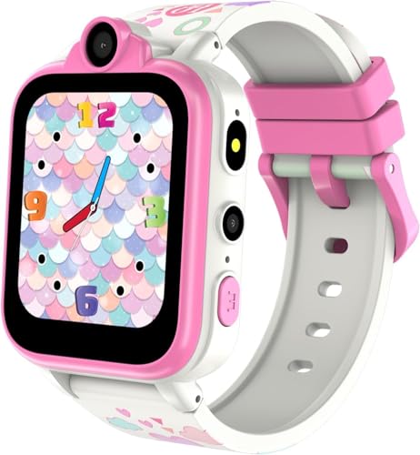 Reloj inteligente para niños y niñas, haz y responde llamadas, SOS, dos cámaras, calculadora, reloj despertador, 18 juegos de rompecabezas, reloj inteligente para niños compatible con tarjeta nano SIM
