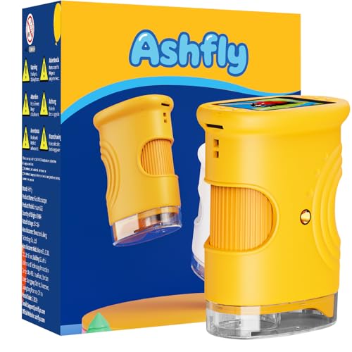 Ashfly Digitale Mikroskop für Kinder, 4K Tragbares Taschenmikroskop für Garten, Wald & Experimente, Kindermikroskop mit HD-2.0' Bildschirm [inkl Fotofunktion] ab 3 Jahren Yellow