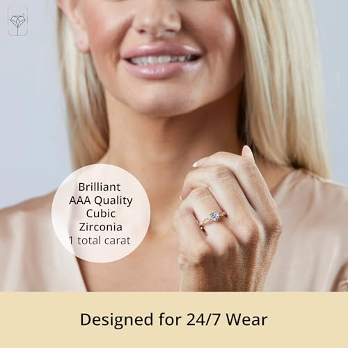 MAX + STONE 1 Carat Cubic Zirconia Engagement or Anniversary Ring for Women with Marquise Band in 10k White or Yellow Gold (1.0 ct.tw) Size 4.5 to 93