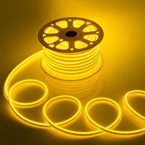 Image of V.E.S.P.A 16.4 Feet Neon LED Strip Lights, with 12V Adapter, Waterproof IP65, Silicone Flexible Rope Light for Wall Decor | DIY Name Signs | Neon Lights | 5 Meter | (Yellow)