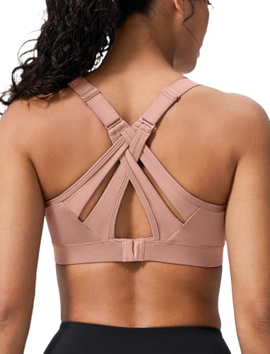 Image of Yvette Criss Cross Adjustable High Impact Running Bra | Pickleball Tennis, Big Bust Plus Size, Adjustable Strap, Wireless Sewn in Pads, No Bounce, Full Coverage, Moisture-Wicking