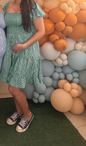 Image of Veatzaer Women's Puff Sleeve Square Neck Smocked Babydoll Dress Boho Floral Print Off Shoulder Ruffle Mini Short Dress