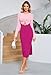 HUUSA Fashion Crew Neck Long Sleeve Midi Bodycon Dress Cut Out High Slit Sheath Dress Casual Knit Pullover Color Patchwork Wedding Guest Long Dress with Belt Pink/Rose Red L