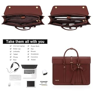 MOSISO Laptop Bag for Women, 15-15.6 inch PU Leather Laptop Shoulder Bags Convertible Backpack, 16 inch Messenger Bags Casual Handbag Work Briefcase Travel Computer Bag with Bowknot, Brown