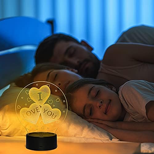 3D Night Light for Kids Girls Lovers, I Love You Optical Illusion Lamp,Heart Bedside Table Lamp, Romantic Gifts for Valentine's Day,Birthday,Anniversary or Holiday