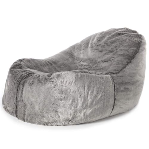 Icon Kunstfell Sitzsack-Liege für Erwachsene, Grau, Flauschiger Kunstpelzstoff, Riesen Sitzsack Sessel mit Füllung, Bean Bag Chair, Bequemer Sessel Wohnzimmer, Lounge, Schlafzimmer