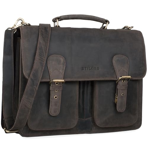 Maletín de piel para portátil de 15.6 pulgadas marrón oscuro bolso bandolera grande de cuero genuino