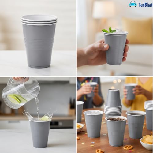 Image of FunBlast Party Drinking Glasses - 20 Pcs | 500 ML Reusable Beer Pong & Cocktail Cups | Leakproof, Strong & Durable Plastic Glass Set for Parties, Events & Celebrations (Grey)