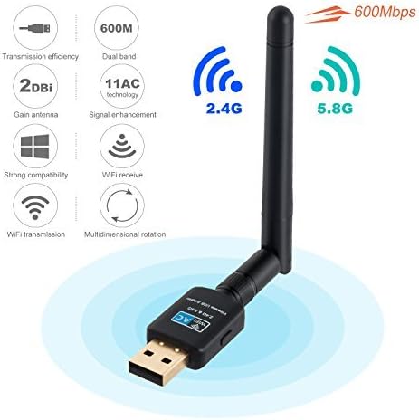 Wifi Dongle, Deepow Wifi adapter, 600Mbps Dual Band (2.4G/150Mbps+5.8G/433Mbps) Wireless USB Network Adapter/Antenna for Desktop/Laptop/PC, Support Windows 10/8.1/8/7/XP/Vista Mac Os