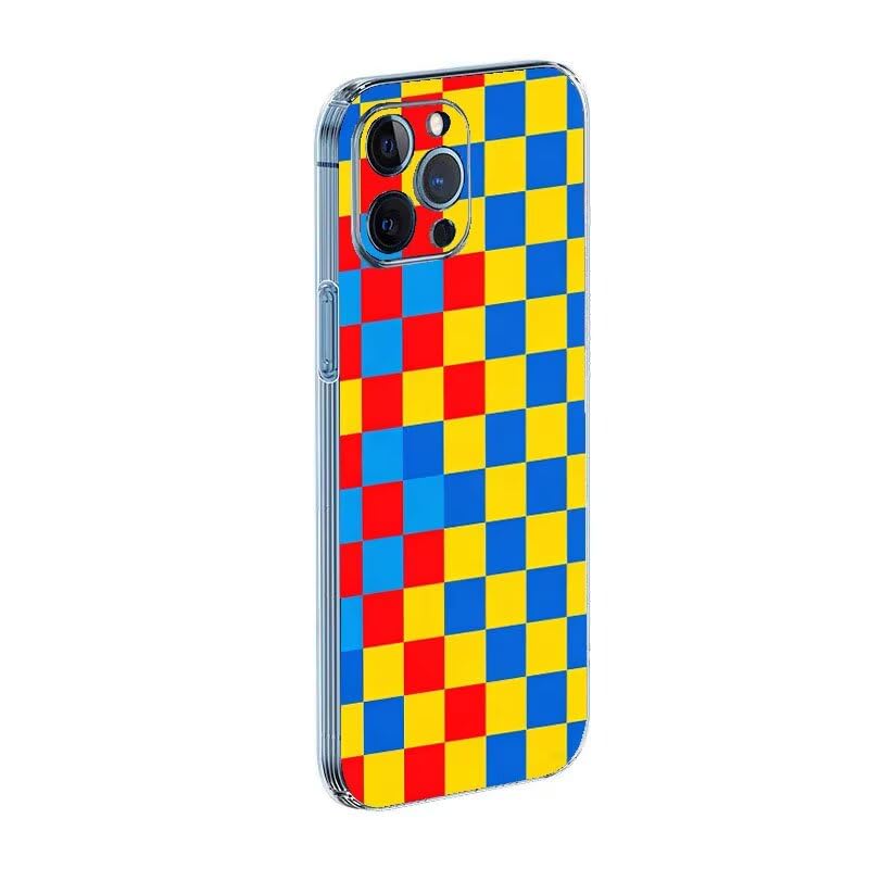 Coque iPhone 17 Air Motion Edition antichoc à carreaux rouge jaune bleu