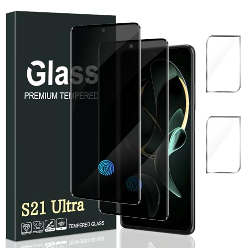 [2+2 Pack] Galaxy S21 Ultra Privacy Screen Protector Camera Lens Protectos 9H Tempered Glass Ultrasonic Fingerprint Support 3D Curved Clear Anti-Spy Film for S21 Ultra Screen Protector (6.8 Inch)