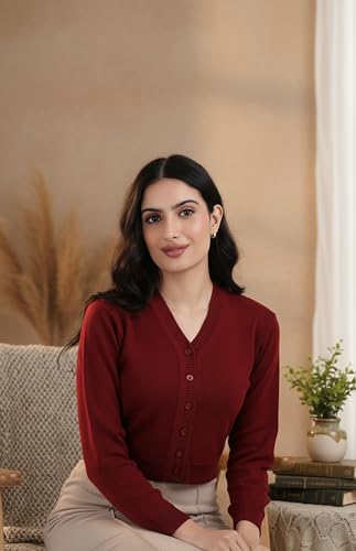 Image of Women Winter Wear V-Neck Full Sleeves Regular Fit Woollen Blouse