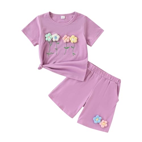 Kids Toddler Girl Clothes Summer 2 Piece Outfits Short Sleeved Top+Solid Color Shorts Set
