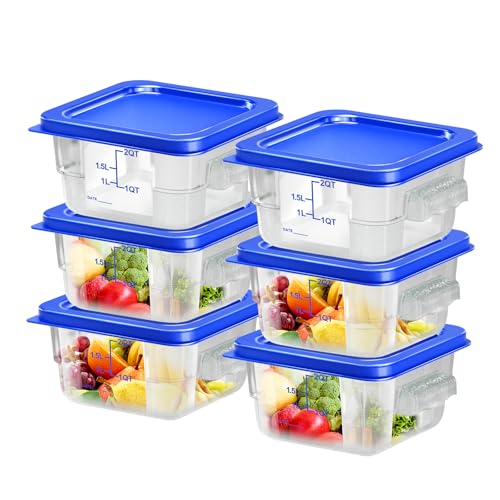 FeyBuosk 6 pcs 2qt Food Storage Containers with Lid, Square Clear Commercial Food Storage Containers...