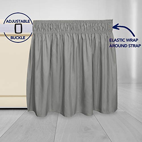 PureFit Wrap Around Ruffled Bed Skirt with Adjustable Elastic Belt - 22 Inch Drop Easy to Put On, Wrinkle Free Bedskirt Dust Ruffles, Bed Frame Cover for Twin,Twin XL and Full Size Beds, Gray