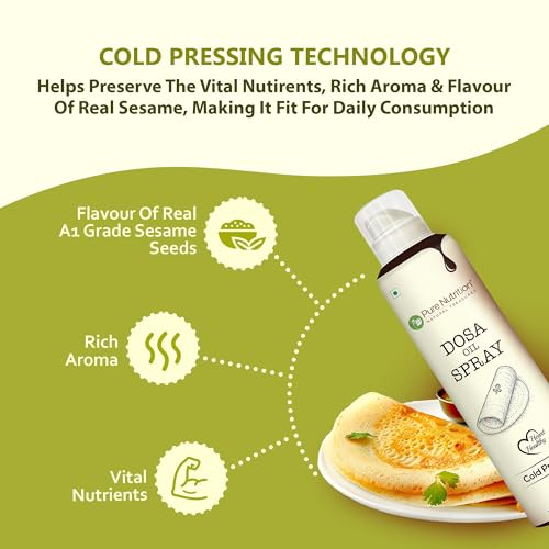 Image of Pure Nutrition Dosa Oil Cooking Spray 200ml | Cold Pressed Sesame Oil | Healthy Low-Oil Cooking Spray for Dosa, Uttapam, Tawa & Pan Frying | 100% Natural Sesame Oil