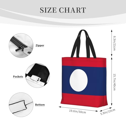 Flag Of Laos Print Women Reuseable Handbag, Grocery Bag Foldable For Shopping Travel Activity4