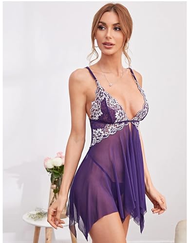 Avidlove Women Lace Lingerie Front Closure Babydoll V Neck Nightwear Sexy Chemise Nightie