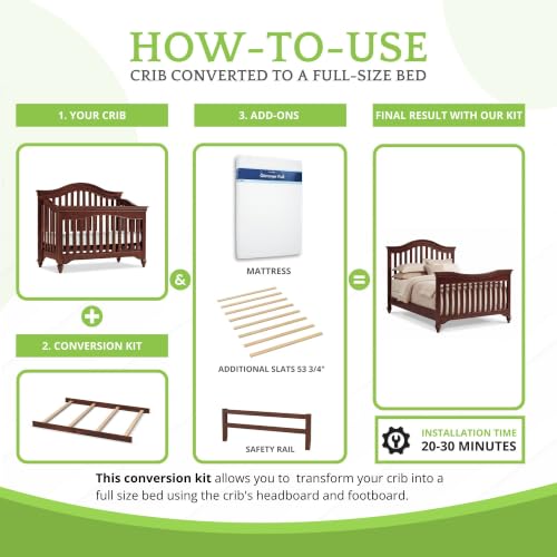 Image of CC KITS Full-Size Conversion Kit Bed Rails for SmartStuff Convertible Cribs by Universal Furniture - Solid Wood Rail - Toddler & Adult Bed Rail for Full-Size Beds - Nursery Furniture (Classic Cherry)
