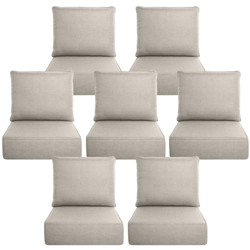 Image of Luxury 6 inch Thick Outdoor Cushion Set 7 - 24x24 Patio Furniture Cushions with 28D High-Density Foam, Water-Resistant & Fade-Resistant Fabric, Removable Covers for Patio Furniture Sofa Couch -Beige