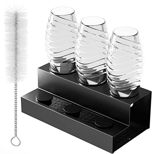 Waysroma Égouttoir Bouteille pour SodaStream en Acier Inoxydable Porte-Bouteilles pour 3 Bouteilles SodaStream avec goupillon, Porte-Couvercle, Tapis égouttoir Accessoire Cuisine Cover