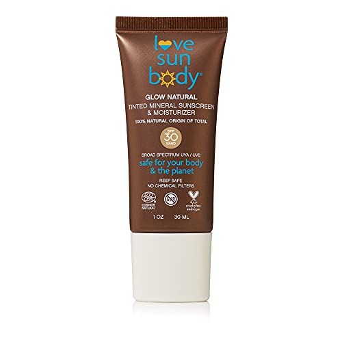 Glow Natural Tinted Mineral Sunscreen and Moisturizer for Face, Certified 100% Natural, SPF 30 Broad Spectrum, Anti-Aging Sunblock Lotion, Sensitive Skin Safe, Travel Size, Reef Safe (Sand)