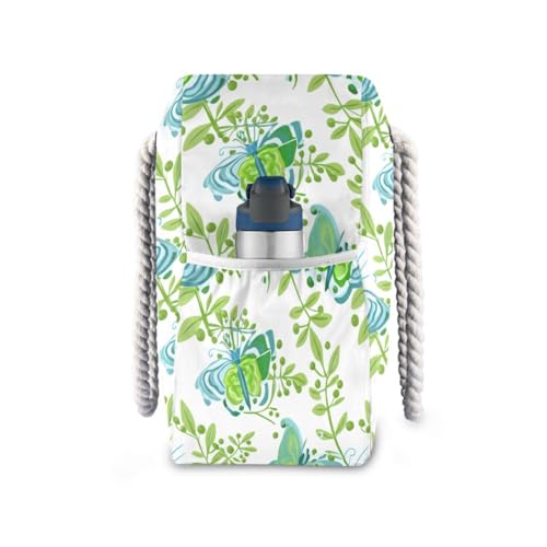 Butterfly Twigs White Beach Tote Bag for Women Waterproof Large Swim Pool Beach Bags with Zipper Travel Tote Bags Carry On Bag for Gym Vacation Essentials Nurse Grocery Yoga2