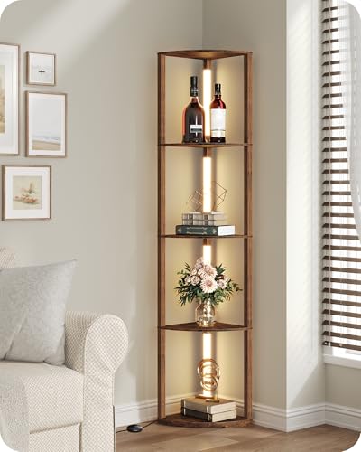 GOEBLESON Lampadaire sur pied avec Étagères en Bois, Étagère d’Angle pour Salon，20W LED...