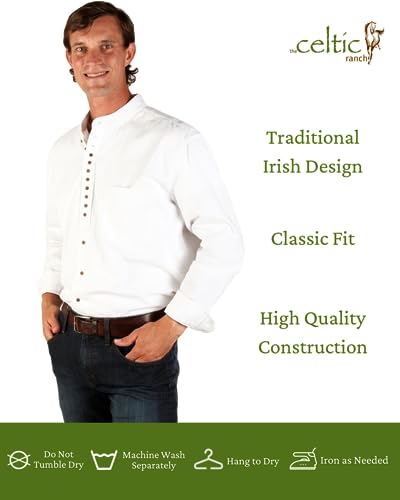 Collarless Shirt for Men, Irish Grandfather Cotton Linen Long Sleeve Button Down Banded Collar Dress Shirt3