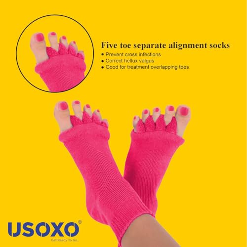 Image of Foot Alignment Socks I Cotton Finger Toe Separator I Easing Bunion Hammertoe and Arthritis Pain Relief I Improving Posture & Increasing Flexibility I Free Size for Office Yoga Men & Women (Pink)