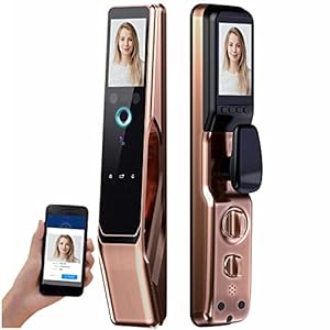 XUCS Intelligentes Elektronisches Türschloss, Schlüsselloser Zugang, Fingerabdruck Haustürschloss Palmprint Schloss Mit Griff, Intelligente KI-Erkennung Lebender Körper, Anomalieerkennung