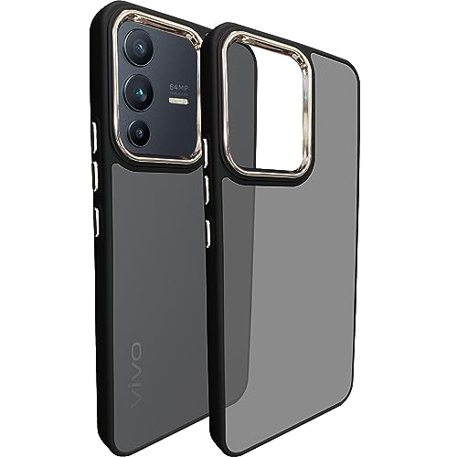 Image of A rtistque Frosted Translucent Back Cover Case for Vivo V23 5G | Electroplated Chrome Ring | Raised Camera Edges for Protection | Smooth Sides TPU - Black