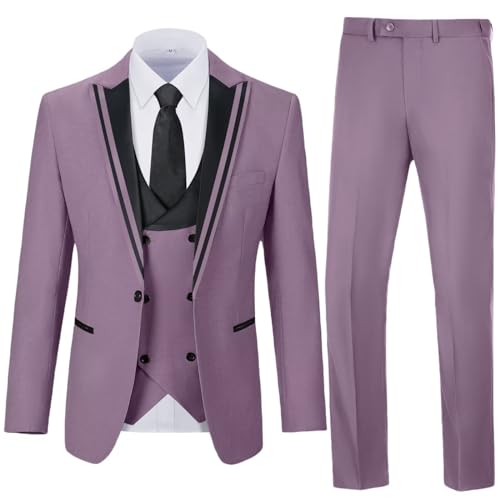 Mens Slim Fit Suits 3 Piece Wedding Suit Set One Button Party Prom Tuxedo Grooms Suit Jacket Blazer Pants Set