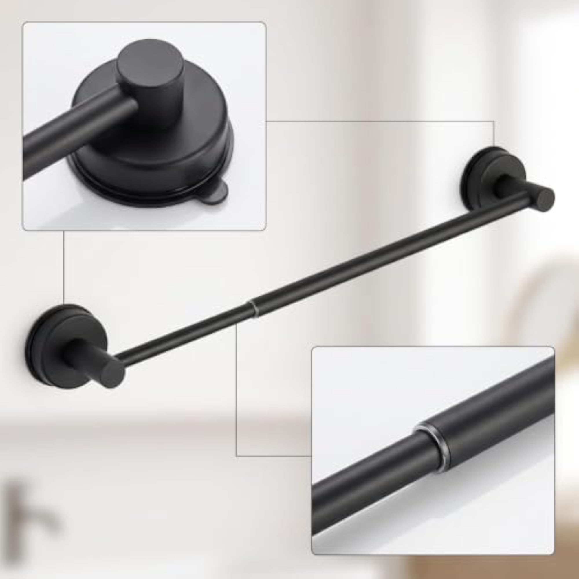 No-Drill Adjustable Towel Bar with Suction Cups