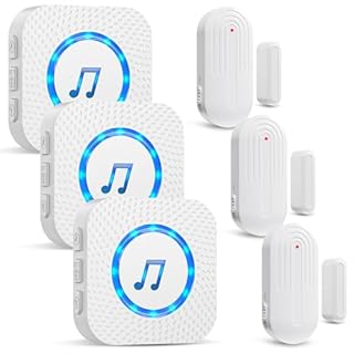 SANJIE Wireless Door Open Alarm Sensor Chime, 600FT Operating Range 55 Ringtones 5 Volume Level with LED Indicator,Door Alarm for Home Store Office Security When Opens,3 UK Plug in Receivers 3 Sensors