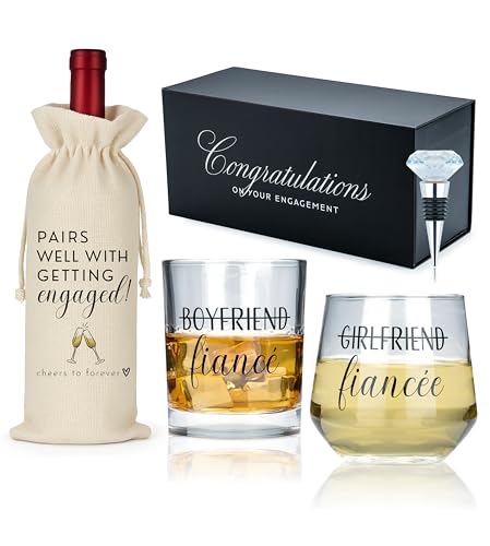 Mr & Mrs Engaged Gift Set: Whiskey & Wine Glasses