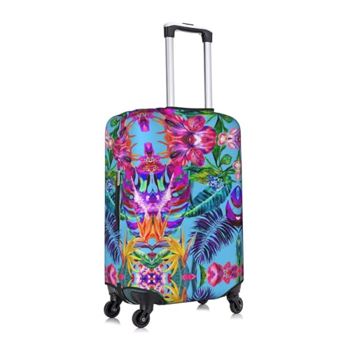 Red Flower Tropical Plant Print Travel Elastic Suitcase Luggage Baggage Cover Protector, Washable And Anti-Scratch3