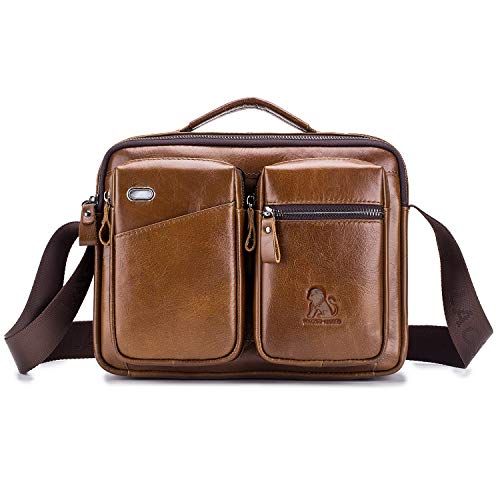 FANDARE Hommes Sac d'épaule Sac Bandoulière Cuir Sac de Messager Sac à Épaule Messenger Bag Sac Cartable Sacs à Dos porté Travers Sacoche Imperméable Messenger Bag Entreprise Pochette Marron
