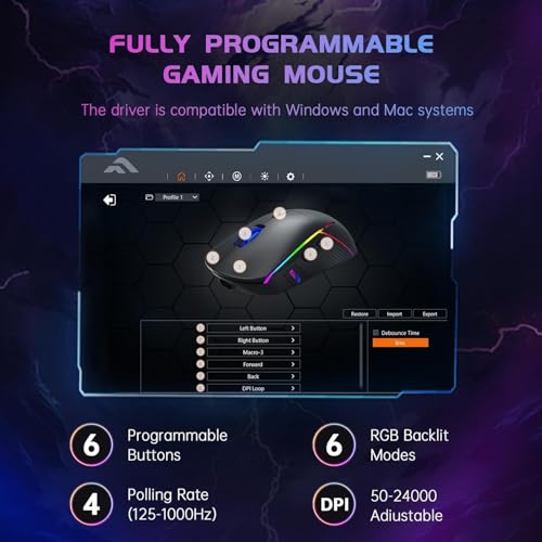 FFJ Wireless Gaming Mouse, 24000 DPI, Tri-Mode 2.4G/USB-C/Bluetooth 5.3 Gaming Mouse Wireless, RGB Programmable Mouse Gamer, 75Hrs Battery Life, Rechargeable Gaming Mice for PC, Mac, PS5, Xbox - Black - Image 5