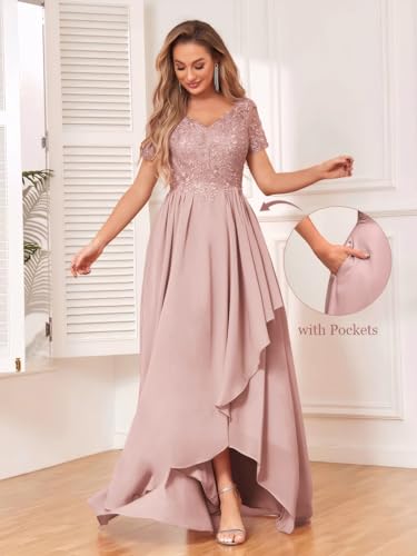 Lace Appliques Mother of The Bride Dresses for Women 2025 Chiffon V-Neck Short Sleeve Formal Evening Dress4