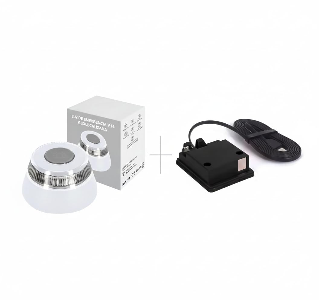 Baliza v16 geolocalizada homologada dgt 3.0,luz de Emergencia LED, Iluminación 360 Grados, valida hasta 2038 con app incluida,tarjeta SIM y datos incluidos más adaptador sustitución pilas conexión USB