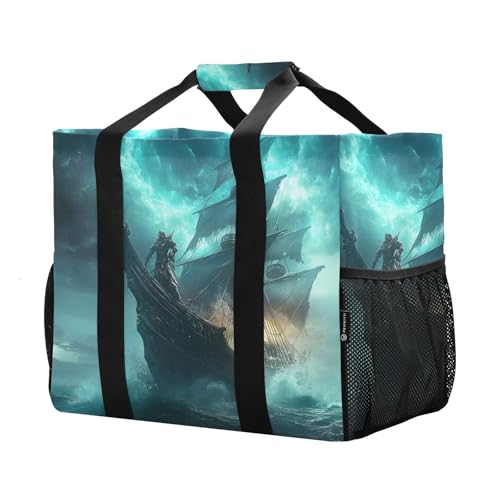 Ship Sea Storm Large Tote Bags for Women Canvas Tote Purse Reusable Grocery Bags Top Handle Handbags for Travel, Work4
