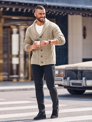 Mens Shawl Collar Cardigan Sweater Cable Knit Button Chunky Long Sleeve Winter Fisherman Casual Cardigans4